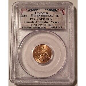 2009 Lincoln Bicentennial Cent Formative Years MS66 RED PCGS FDI Bunting Label